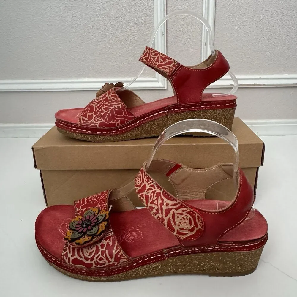 L'Artiste by Spring Step Leather Wedge Sandals Cuteness Red 41 - Picture 5 of 9